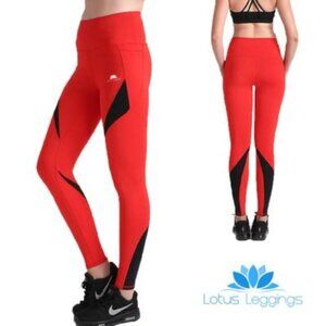 ✅ NWT Lotus Red and Black Leggings Medium FULL LENGTH